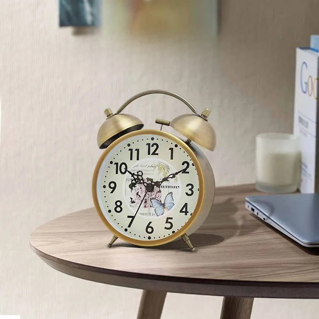 Mosiężny budzik retro z dzwonkami