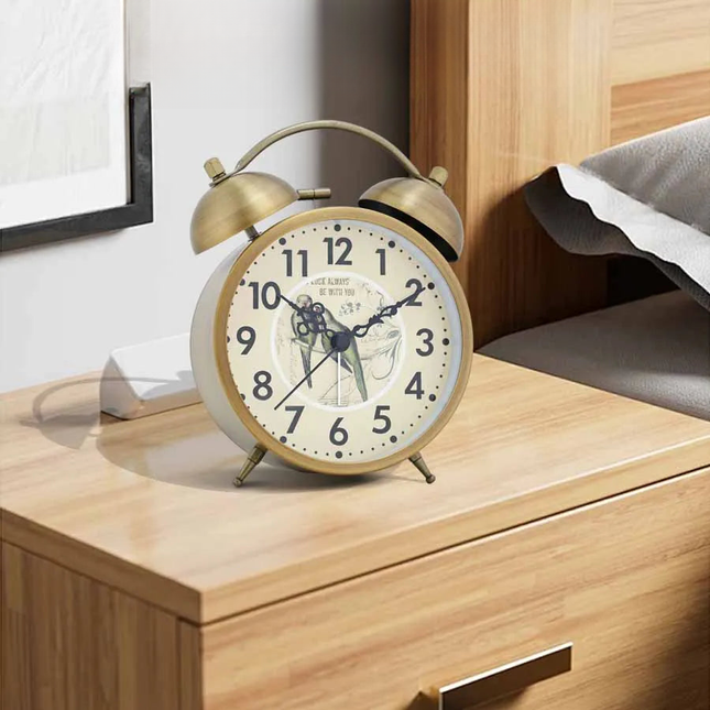 Mosiężny budzik retro z dzwonkami