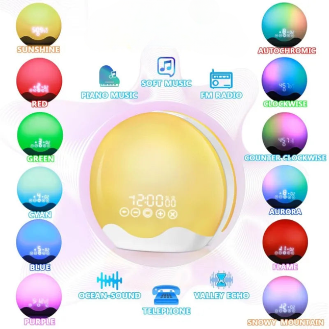 Budzik z lampką nocną zmieniającą kolory