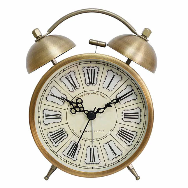 Mosiężny budzik retro z dzwonkami
