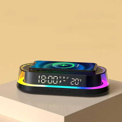 Budzik z ładowarką indukcyjną i lampką