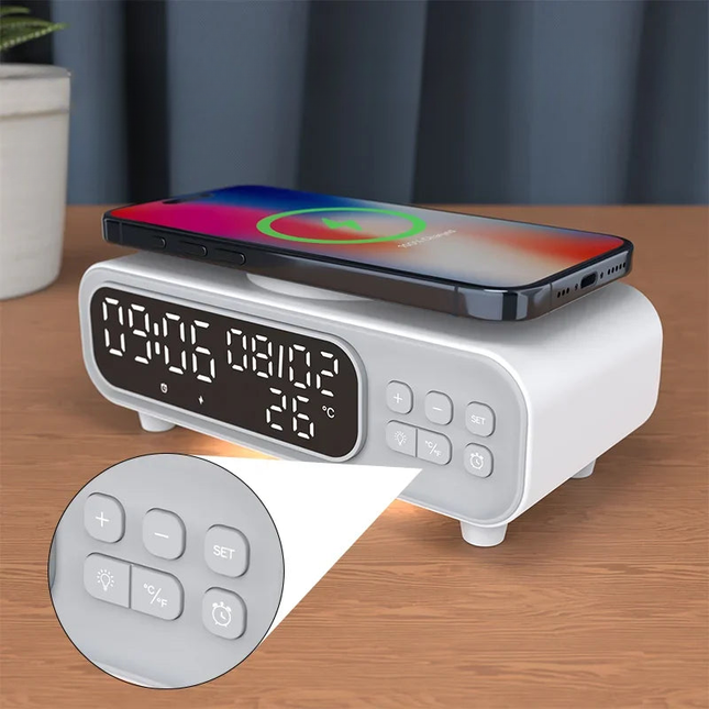 Nowoczesny budzik z ładowarką indukcyjną