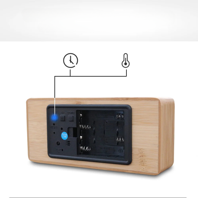 Drewniany budzik cyfrowy z termometrem