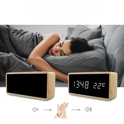 Drewniany budzik cyfrowy z termometrem