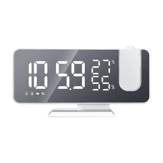 Biały radiobudzik z projektorem godziny