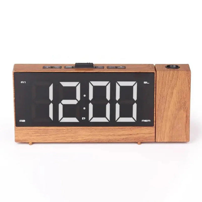 Drewniany radiobudzik z projektorem godziny