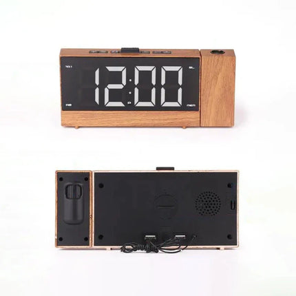 Drewniany radiobudzik z projektorem godziny