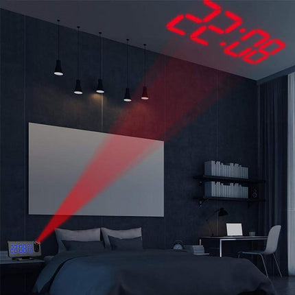 Designerski radiobudzik z projektorem i radiem