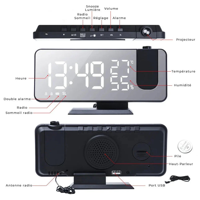 Radiobudzik z projektorem i termometrem