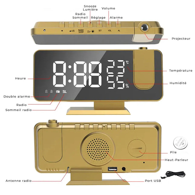 Nowoczesny radiobudzik z projektorem czasu