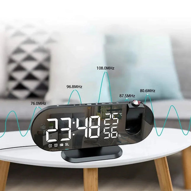 Radiobudzik z projektorem lustrzany na sufit