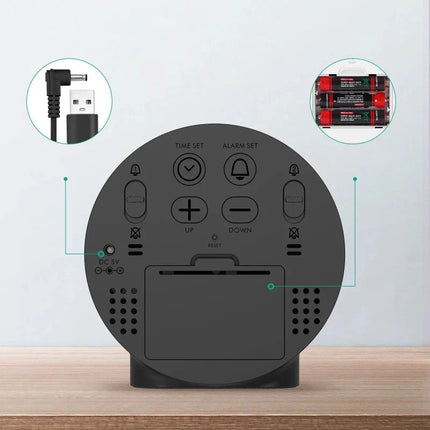 Okrągły budzik LED z dużym wyświetlaczem