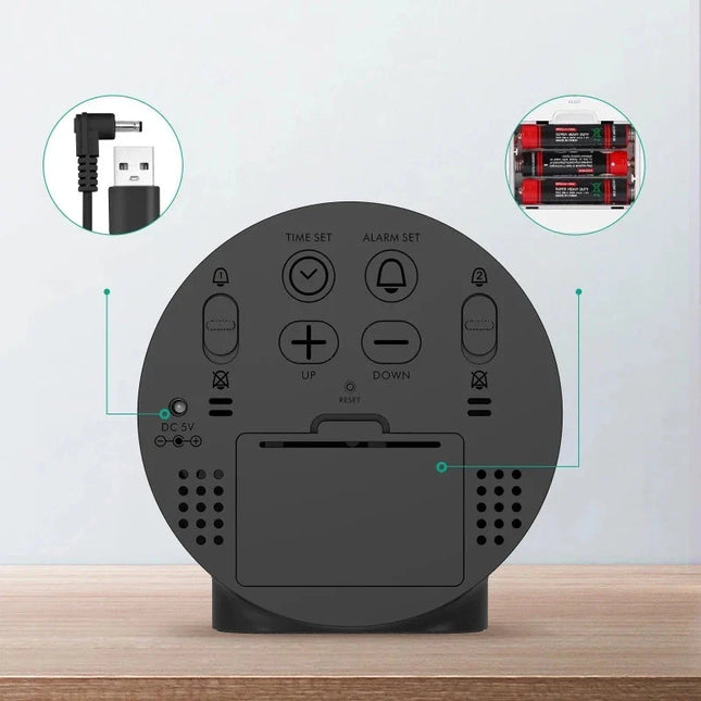 Okrągły budzik LED z dużym wyświetlaczem