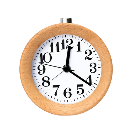 Okrągły drewniany budzik analogowy cichy