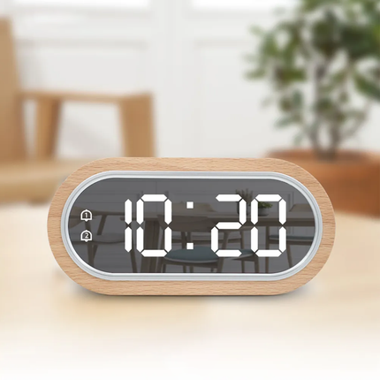 Drewniany budzik LED z lustrzanym wyświetlaczem