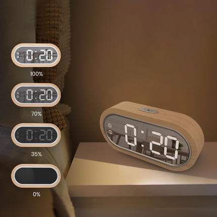 Drewniany budzik LED z lustrzanym wyświetlaczem