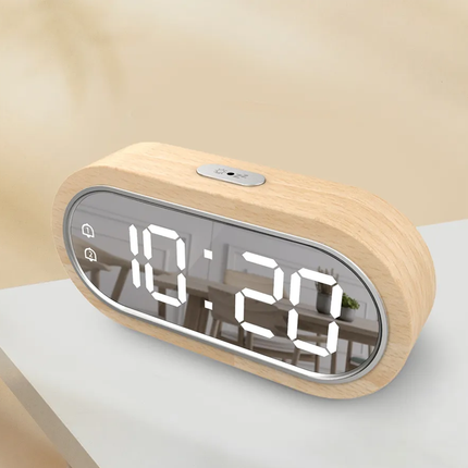 Drewniany budzik LED z lustrzanym wyświetlaczem