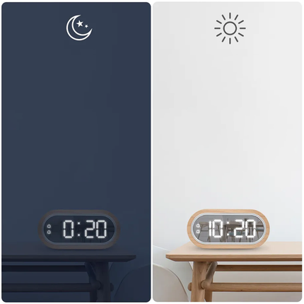 Drewniany budzik LED z lustrzanym wyświetlaczem