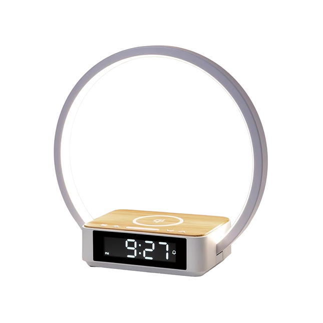 Designerski budzik z ładowarką i lampką