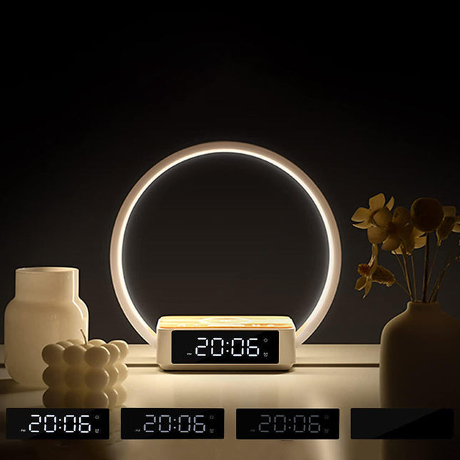 Designerski budzik z ładowarką i lampką