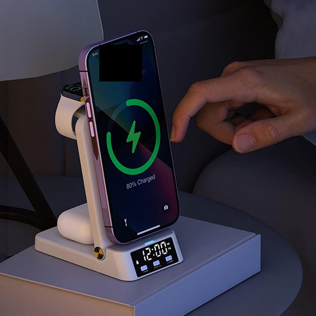 Składana ładowarka indukcyjna z budzikiem