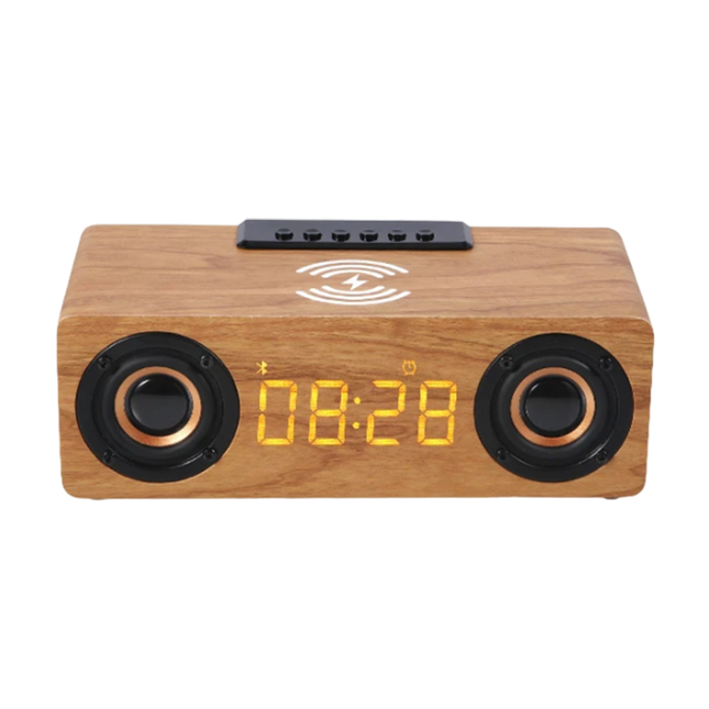 Drewniany budzik z ładowarką bezprzewodową