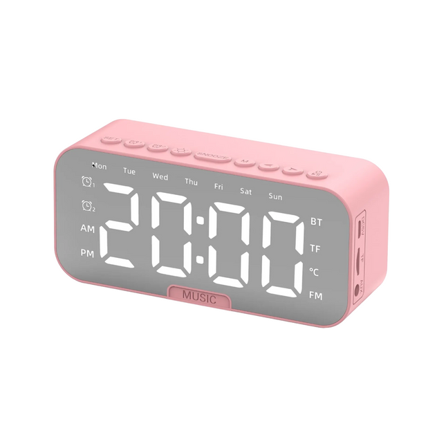 Różowy budzik z radiem FM Bluetooth