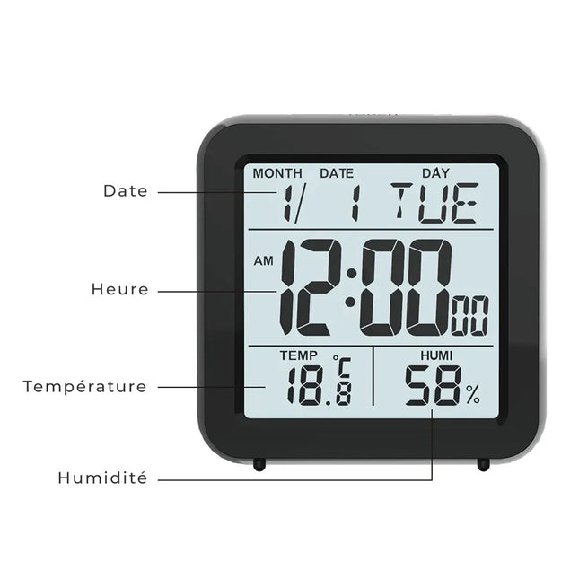 Budzik podróżny z datą i temperaturą