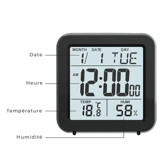 Budzik podróżny z datą i temperaturą