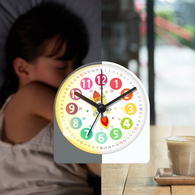 Budzik edukacyjny dla chłopca z rakietą