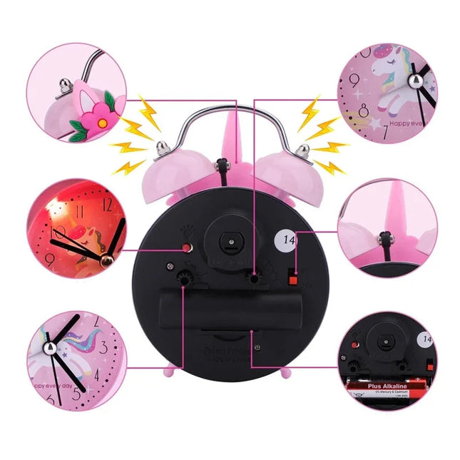 Analogowy budzik jednorożec z dzwonkami