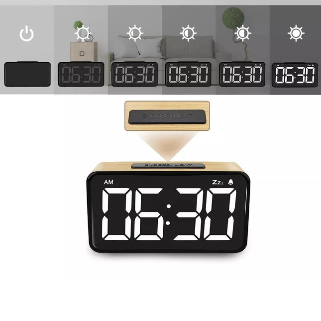 Drewniany budzik LED z dużymi cyframi