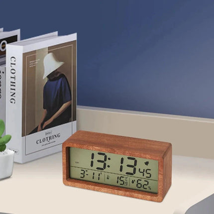 Drewniany budzik elektroniczny z wyświetlaczem LCD
