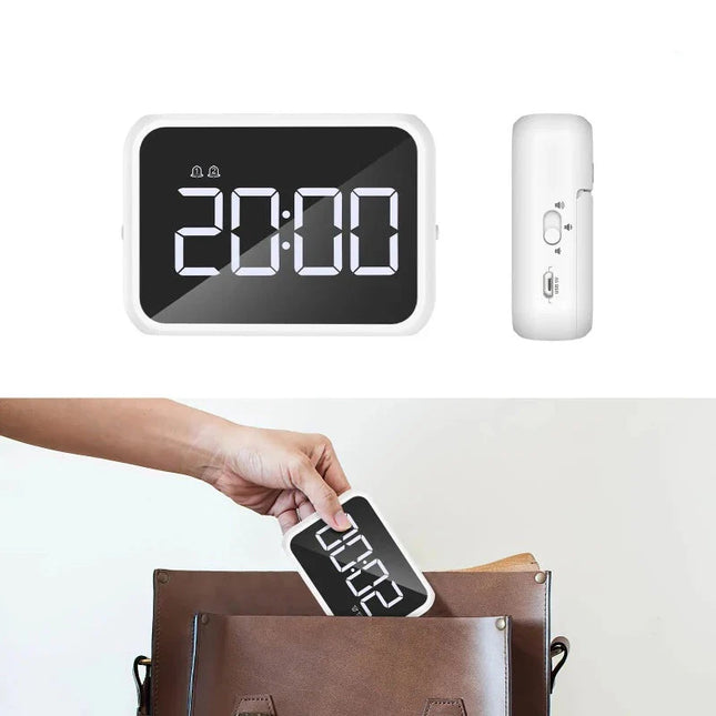 Mały składany budzik cyfrowy z lustrem