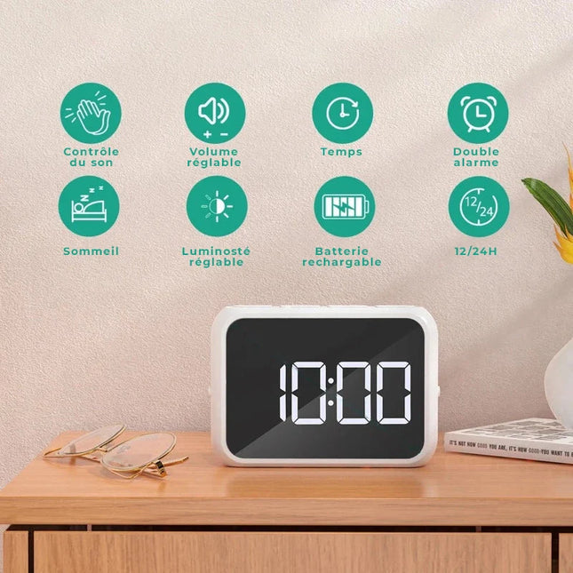 Mały składany budzik cyfrowy z lustrem