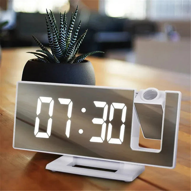 Lustrzany budzik z projektorem biały