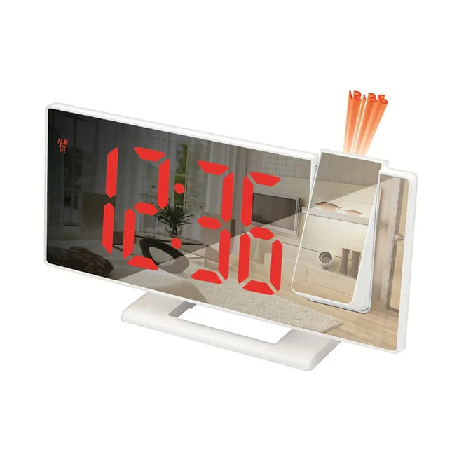 Lustrzany budzik z projektorem biały