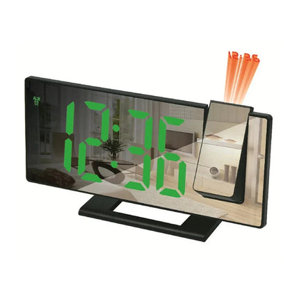 Czarny lustrzany budzik z projektorem