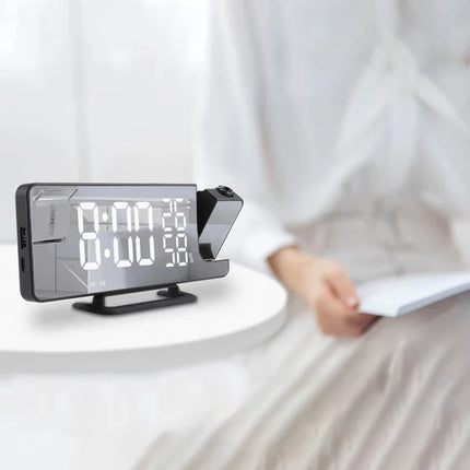 Czarny lustrzany budzik z projektorem