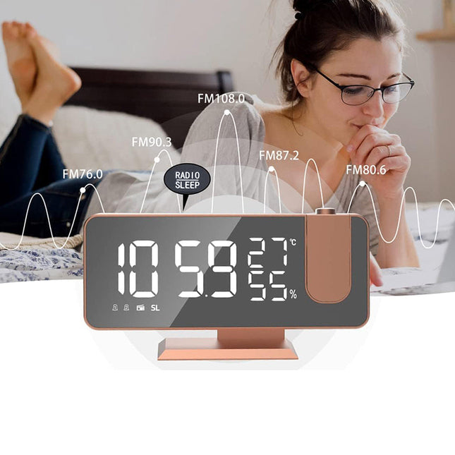 Budzik z projektorem różowe złoto