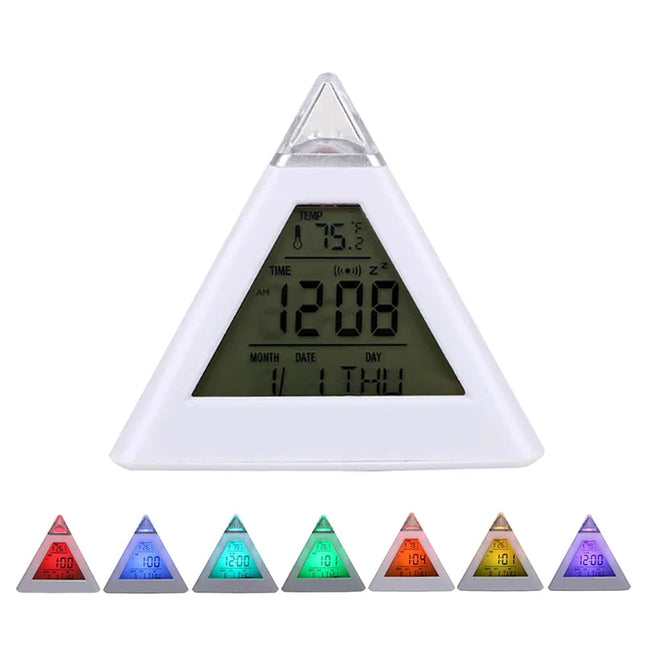 Budzik piramida z lampką zmieniającą kolory