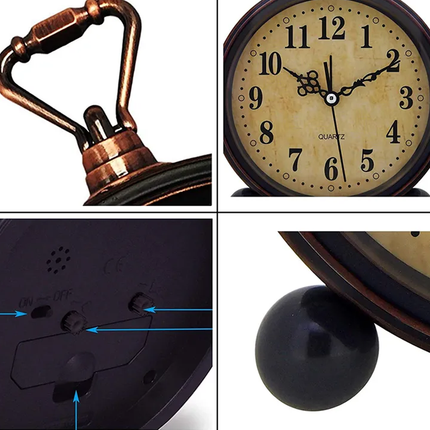 Budzik vintage z uchwytem do przenoszenia