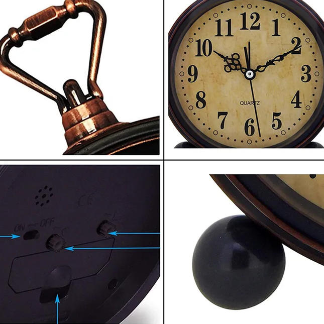 Budzik vintage z uchwytem do przenoszenia