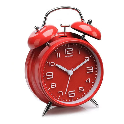 Czerwony budzik retro z podwójnym dzwonkiem