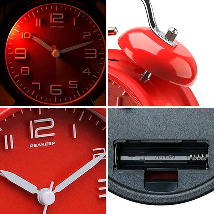 Czerwony budzik retro z podwójnym dzwonkiem